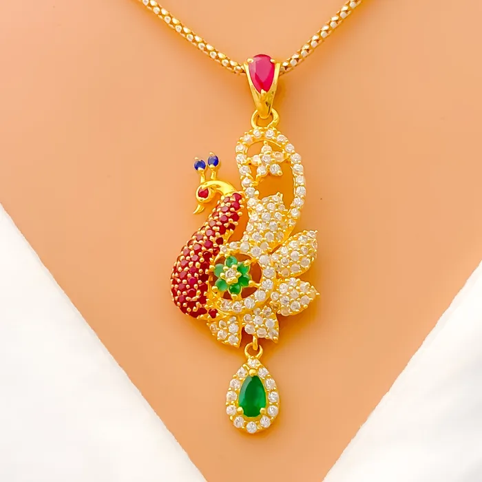 PreStyled Sets Contemporary Colorful 22k Gold CZ Pendant Set Andaaz Jewelers PreStyled Sets Contemporary Colorful 22k Gold CZ Pendant Set Andaaz Jewelers