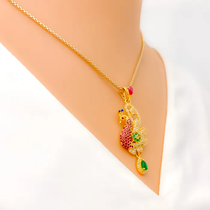 PreStyled Sets Contemporary Colorful 22k Gold CZ Pendant Set Andaaz Jewelers