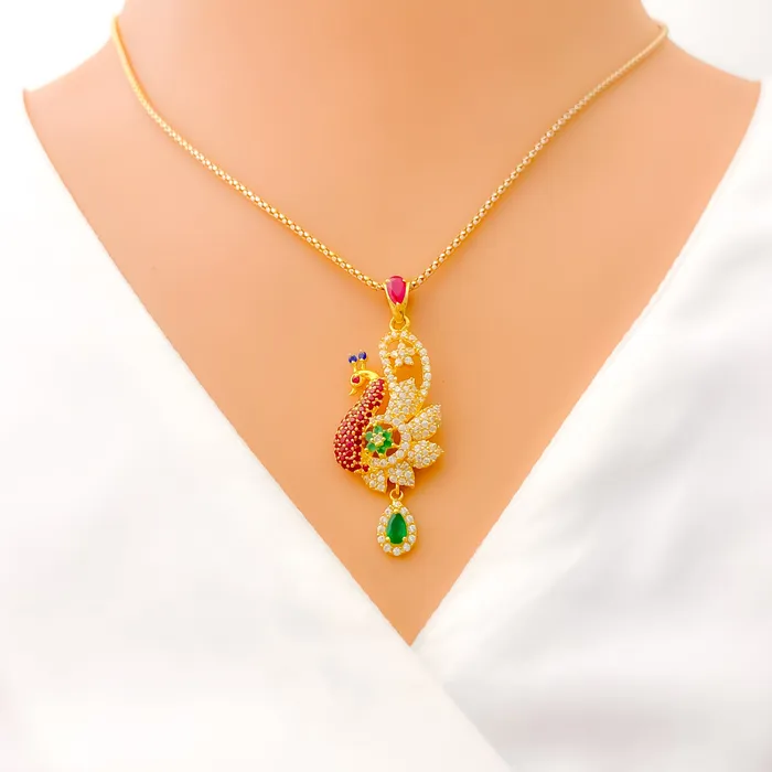 PreStyled Sets Contemporary Colorful 22k Gold CZ Pendant Set Andaaz Jewelers