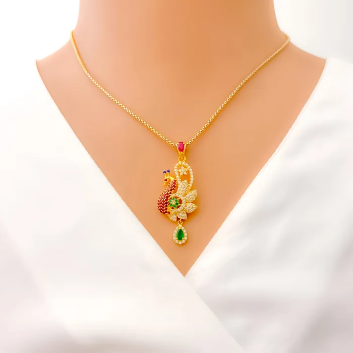 PreStyled Sets Contemporary Colorful 22k Gold CZ Pendant Set Andaaz Jewelers