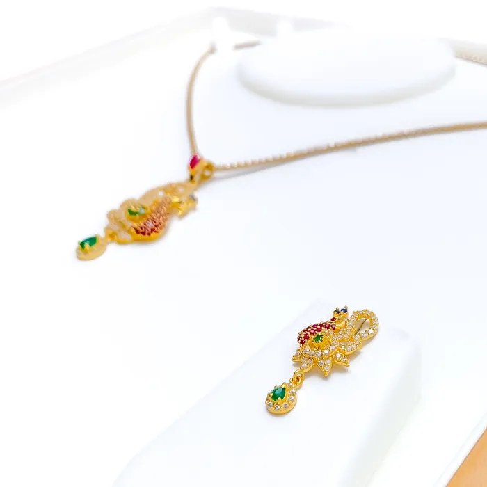 PreStyled Sets Contemporary Colorful 22k Gold CZ Pendant Set Andaaz Jewelers