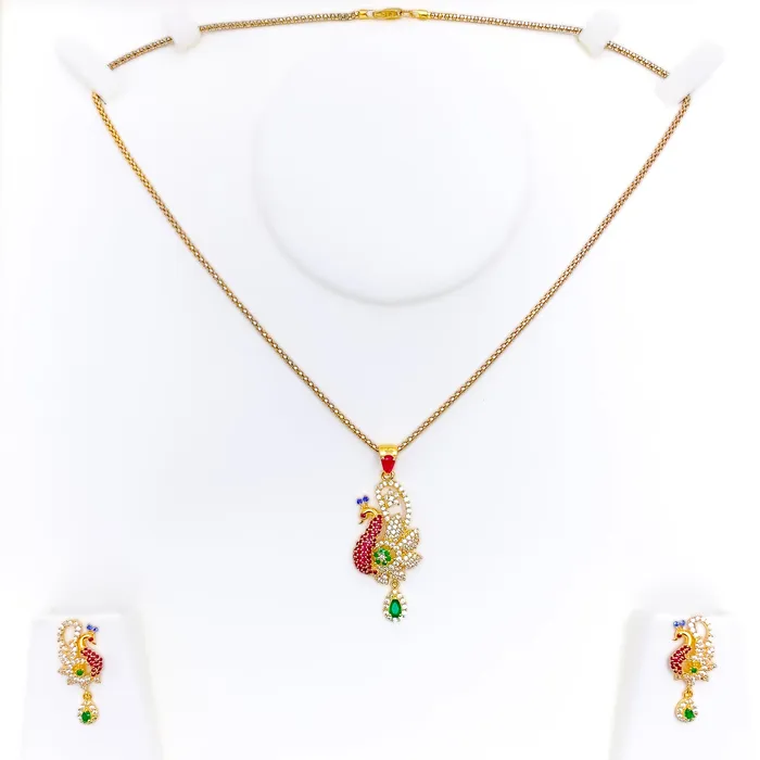 PreStyled Sets Contemporary Colorful 22k Gold CZ Pendant Set Andaaz Jewelers