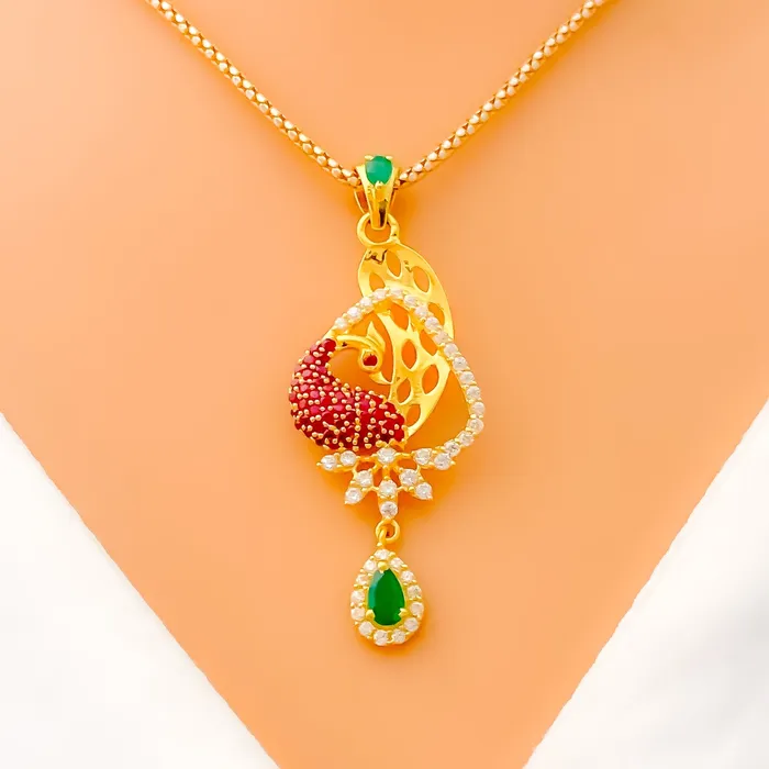 PreStyled Sets Majestic Modern 22k Gold CZ Peacock Pendant Set Andaaz Jewelers PreStyled Sets Majestic Modern 22k Gold CZ Peacock Pendant Set Andaaz Jewelers