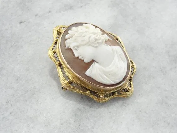 PreStyled Sets Market Square Jewelers Vintage Cameo Gold Filigree Pendant Brooch PreStyled Sets Market Square Jewelers Vintage Cameo Gold Filigree Pendant Brooch