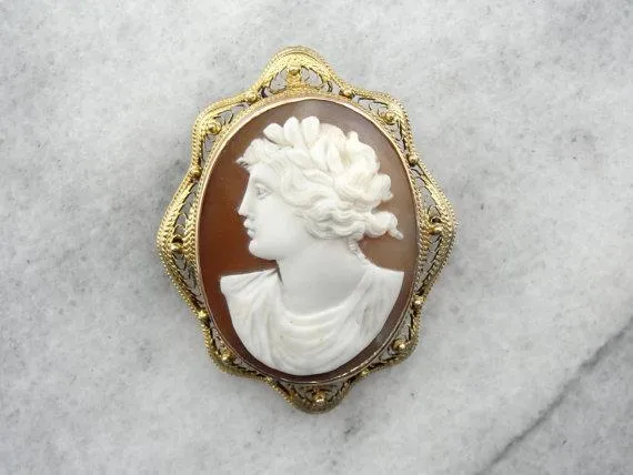 PreStyled Sets Market Square Jewelers Vintage Cameo Gold Filigree Pendant Brooch PreStyled Sets Market Square Jewelers Vintage Cameo Gold Filigree Pendant Brooch