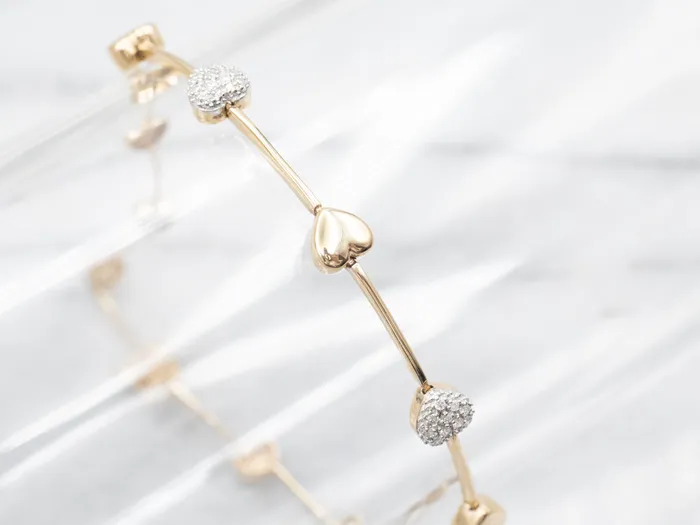Puffy Gold Diamond Encrusted Heart Link Bracelet Market Square Jewelers Bracelets Puffy Gold Diamond Encrusted Heart Link Bracelet Market Square Jewelers Bracelets