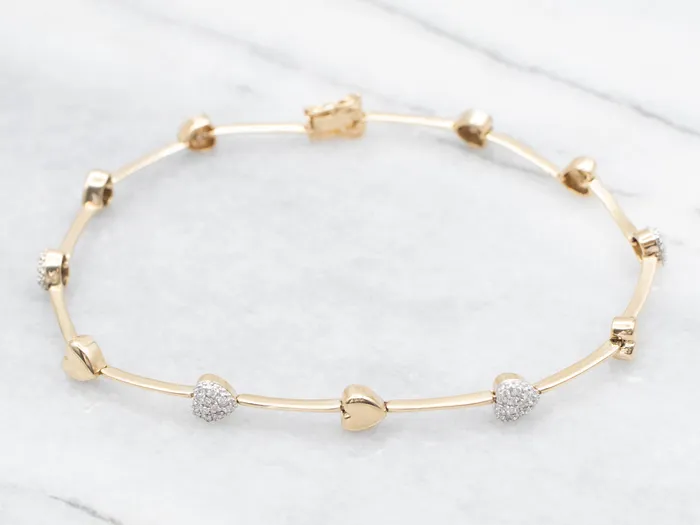 Puffy Gold Diamond Encrusted Heart Link Bracelet Market Square Jewelers Bracelets