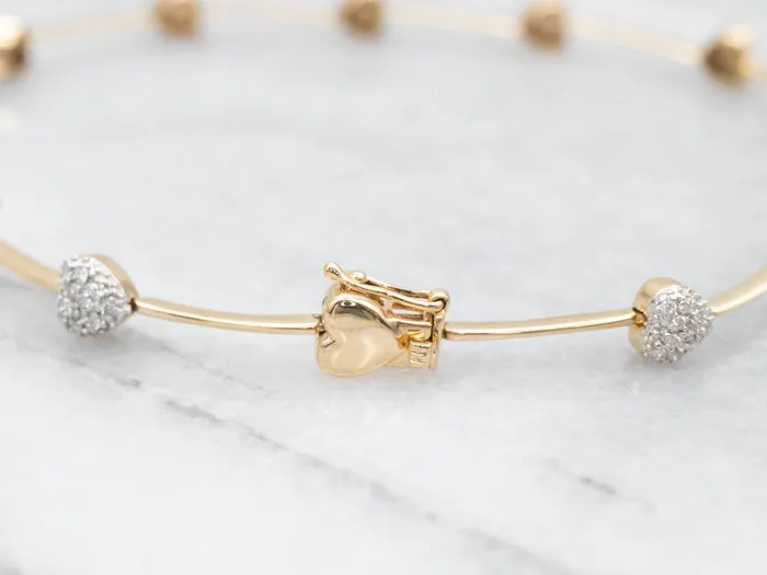Puffy Gold Diamond Encrusted Heart Link Bracelet Market Square Jewelers Bracelets