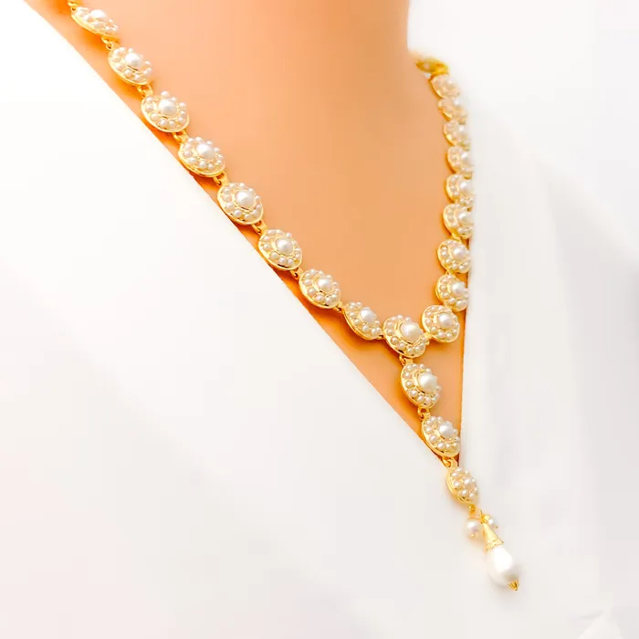 Refined Floral Motif 22k Gold Pearl Necklace Set Andaaz Jewelers Necklaces