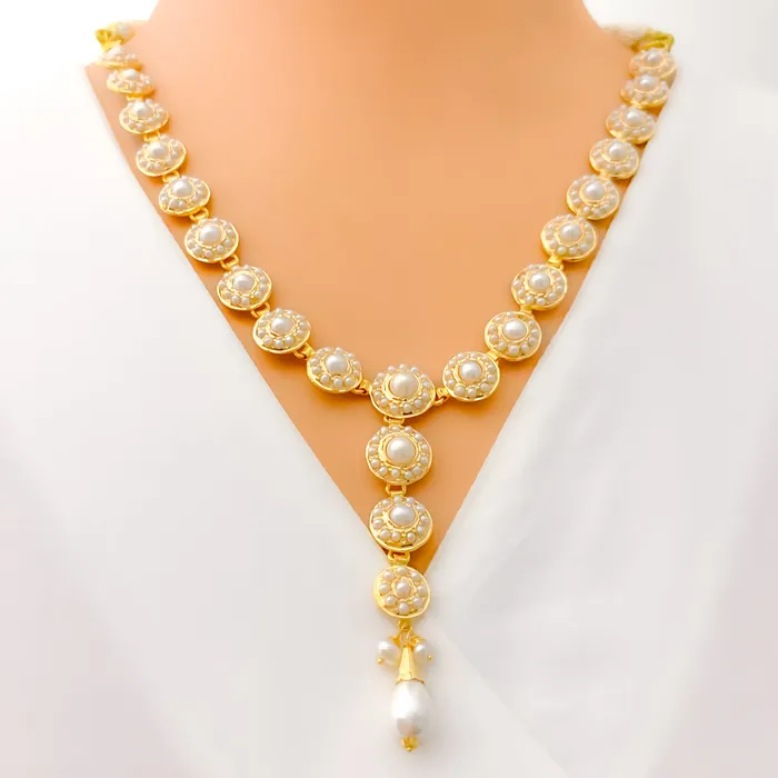 Refined Floral Motif 22k Gold Pearl Necklace Set Andaaz Jewelers Necklaces
