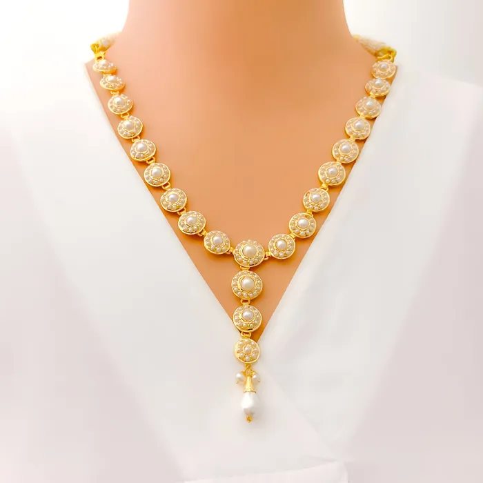 Refined Floral Motif 22k Gold Pearl Necklace Set Andaaz Jewelers Necklaces