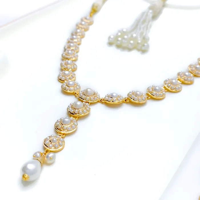 Refined Floral Motif 22k Gold Pearl Necklace Set Andaaz Jewelers Necklaces