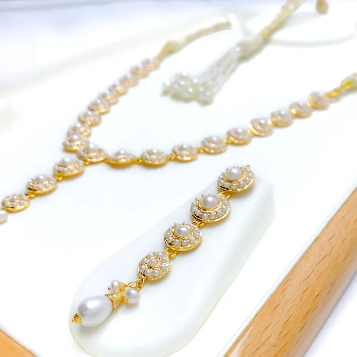Refined Floral Motif 22k Gold Pearl Necklace Set Andaaz Jewelers Necklaces
