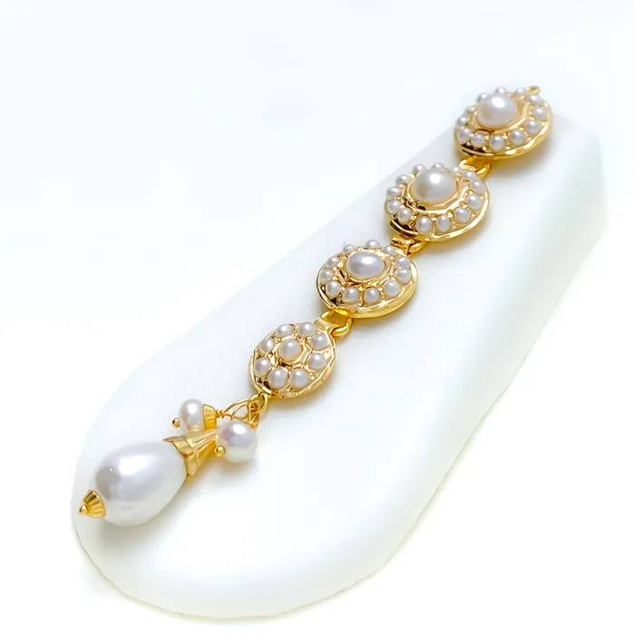 Refined Floral Motif 22k Gold Pearl Necklace Set Andaaz Jewelers Necklaces
