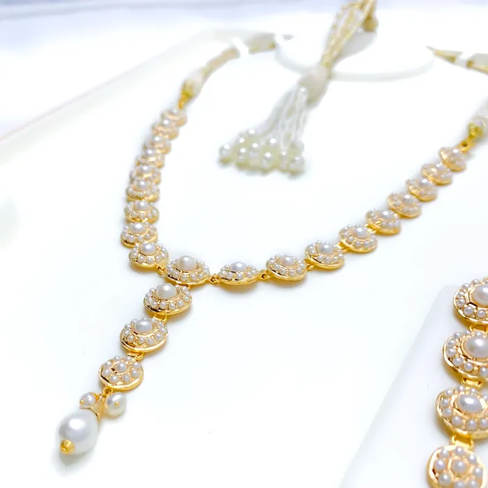 Refined Floral Motif 22k Gold Pearl Necklace Set Andaaz Jewelers Necklaces
