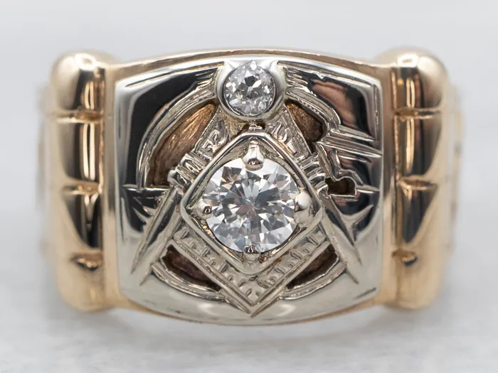 Retro Era Old Mine Cut Diamond Mens Masonic Ring Market Square Jewelers Rings Retro Era Old Mine Cut Diamond Mens Masonic Ring Market Square Jewelers Rings