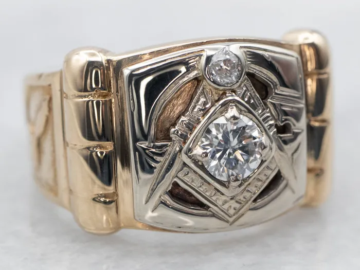 Retro Era Old Mine Cut Diamond Mens Masonic Ring Market Square Jewelers Rings Retro Era Old Mine Cut Diamond Mens Masonic Ring Market Square Jewelers Rings