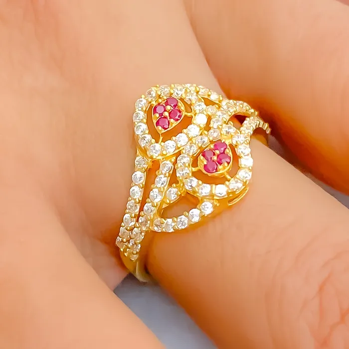 Rings Andaaz Jewelers Fashionable Blooming 22k Gold CZ Statement Ring