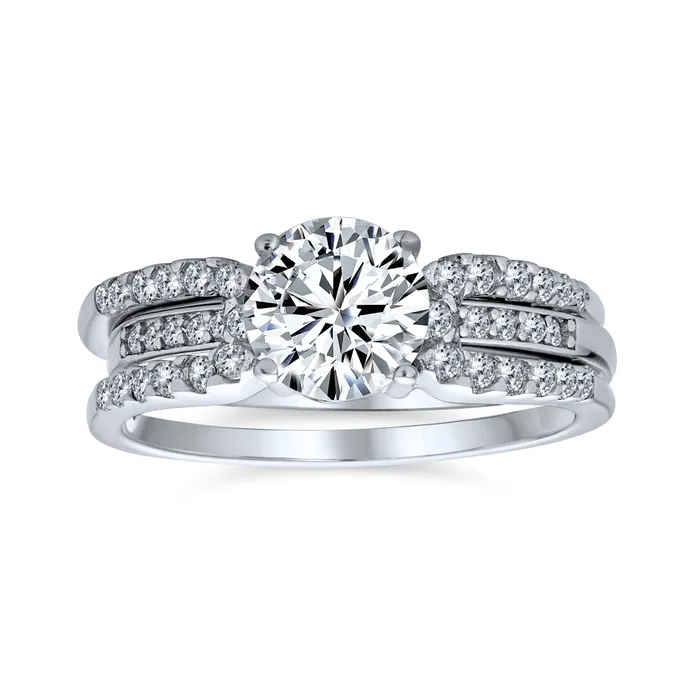 Rings BlingJewelry Wholesale Cocktail Statement Ring 3CT Round Solitaire CZ Pave Band Guard Enhancer Silver Set Rings BlingJewelry Wholesale Cocktail Statement Ring 3CT Round Solitaire CZ Pave Band Guard Enhancer Silver Set
