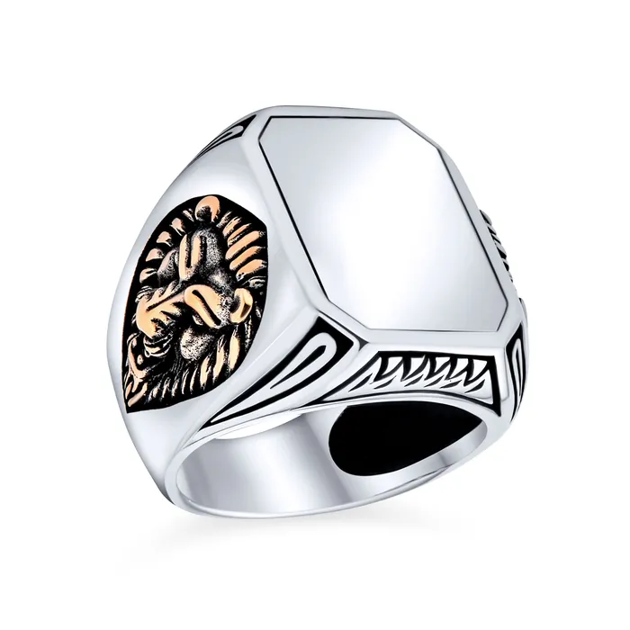 Rings BlingJewelry Wholesale Mens Silver Ring Vintage Lion Signet King of Jungle Rectangle Oxidized 925 Silver Rings BlingJewelry Wholesale Mens Silver Ring Vintage Lion Signet King of Jungle Rectangle Oxidized 925 Silver
