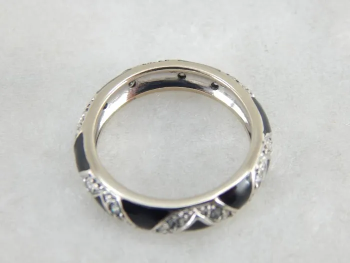 Rings Market Square Jewelers Black And White Band Vintage 18K Gold Enamel and Diamonds Stacking Ring Rings Market Square Jewelers Black And White Band Vintage 18K Gold Enamel and Diamonds Stacking Ring