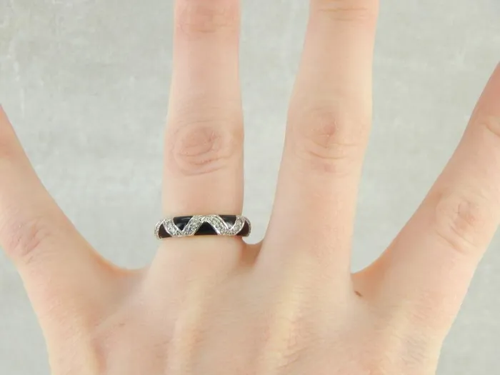 Rings Market Square Jewelers Black And White Band Vintage 18K Gold Enamel and Diamonds Stacking Ring Rings Market Square Jewelers Black And White Band Vintage 18K Gold Enamel and Diamonds Stacking Ring