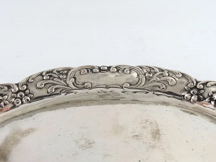 Rings Market Square Jewelers Coin Silver Serving Plate with Rose Border Rings Market Square Jewelers Coin Silver Serving Plate with Rose Border