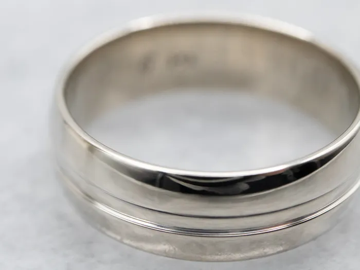 Rings Market Square Jewelers Double Line White Gold Wedding Band