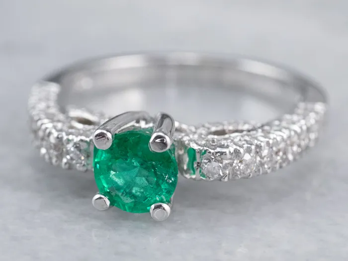 Rings Market Square Jewelers Emerald and Diamond 18K White Gold Ring Rings Market Square Jewelers Emerald and Diamond 18K White Gold Ring