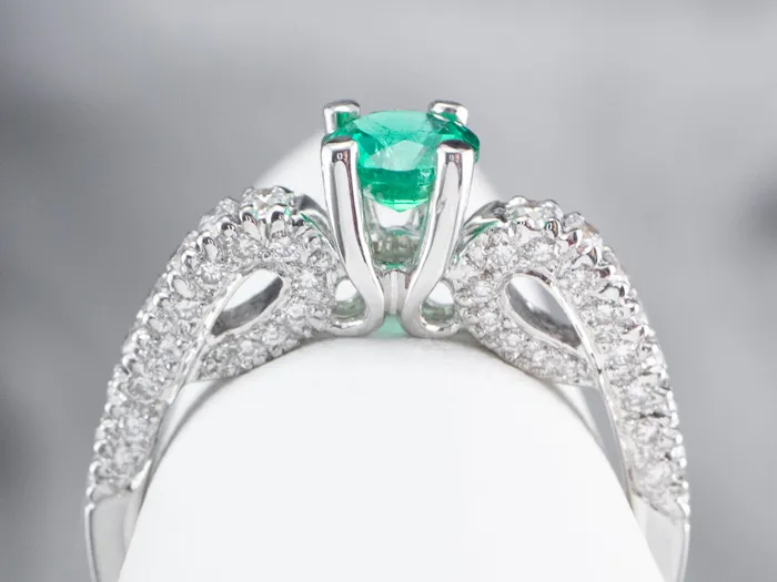Rings Market Square Jewelers Emerald and Diamond 18K White Gold Ring Rings Market Square Jewelers Emerald and Diamond 18K White Gold Ring