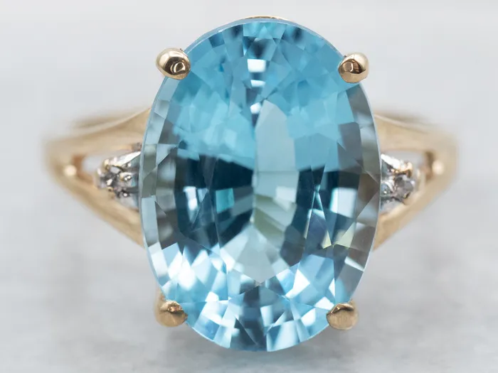 Rings Market Square Jewelers Gold Blue Topaz and Diamond Ring