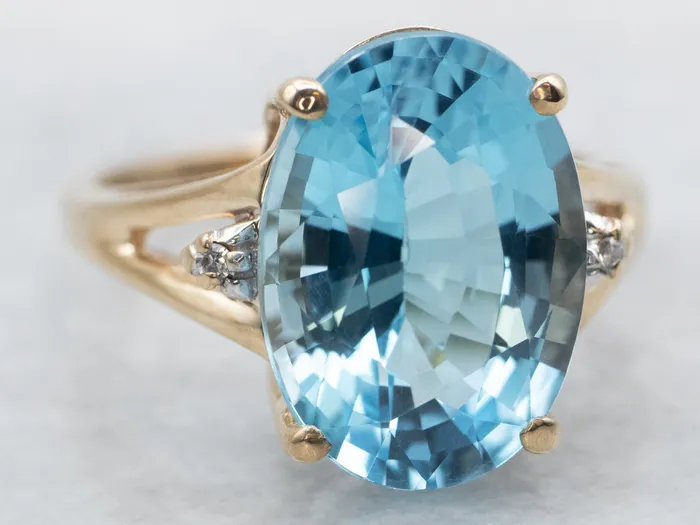 Rings Market Square Jewelers Gold Blue Topaz and Diamond Ring