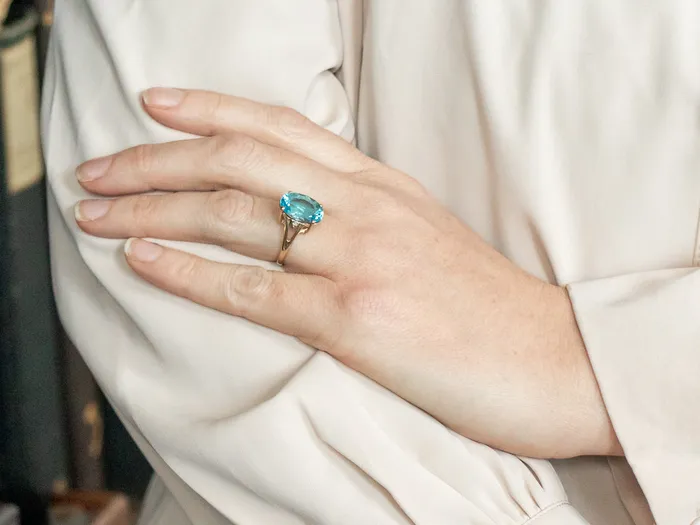 Rings Market Square Jewelers Gold Blue Topaz and Diamond Ring