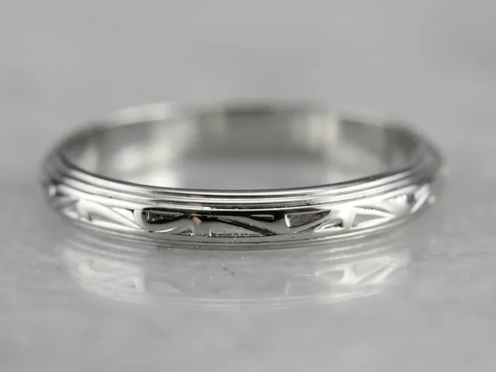 Rings Market Square Jewelers Patterned White Gold Wedding Band