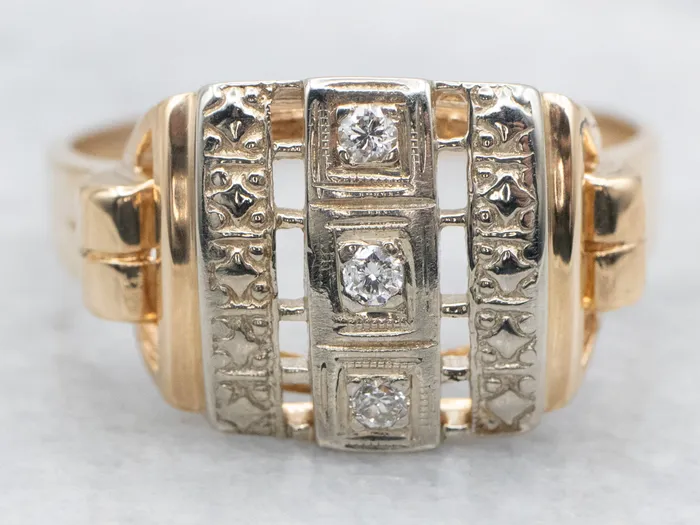 Rings Market Square Jewelers Retro Two Tone Diamond Cocktail Ring