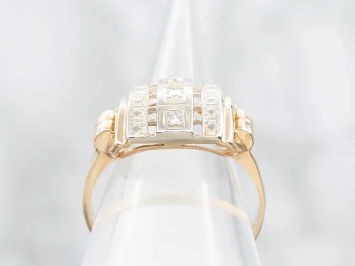 Rings Market Square Jewelers Retro Two Tone Diamond Cocktail Ring Rings Market Square Jewelers Retro Two Tone Diamond Cocktail Ring