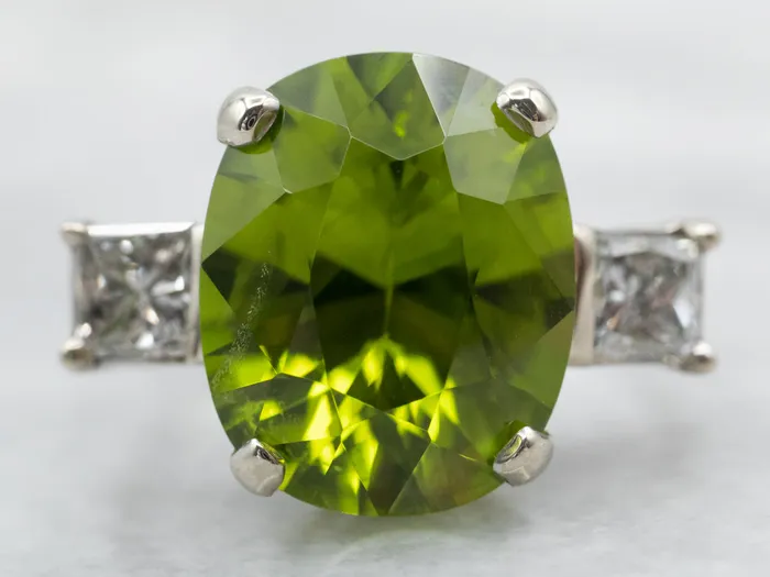 Rings Market Square Jewelers Sophisticated White Gold Peridot Cocktail Ring with Diamond Accents Rings Market Square Jewelers Sophisticated White Gold Peridot Cocktail Ring with Diamond Accents