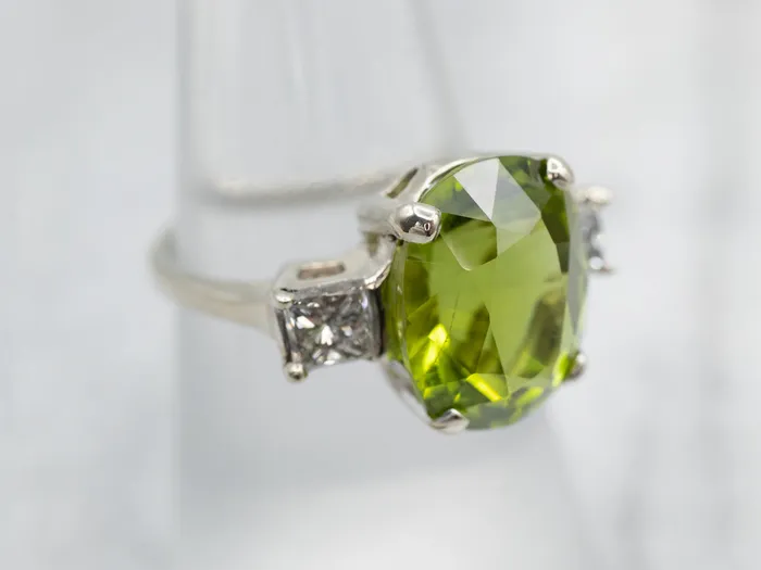 Rings Market Square Jewelers Sophisticated White Gold Peridot Cocktail Ring with Diamond Accents Rings Market Square Jewelers Sophisticated White Gold Peridot Cocktail Ring with Diamond Accents