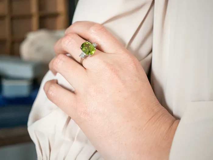 Rings Market Square Jewelers Sophisticated White Gold Peridot Cocktail Ring with Diamond Accents Rings Market Square Jewelers Sophisticated White Gold Peridot Cocktail Ring with Diamond Accents