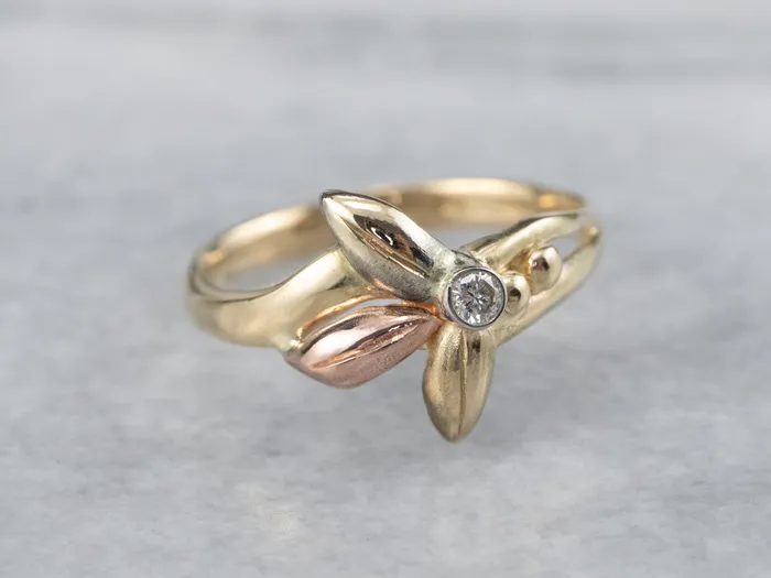 Rings Market Square Jewelers TriColor Gold Diamond Flower Ring Rings Market Square Jewelers TriColor Gold Diamond Flower Ring