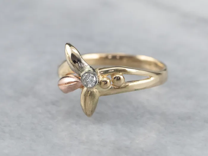Rings Market Square Jewelers TriColor Gold Diamond Flower Ring Rings Market Square Jewelers TriColor Gold Diamond Flower Ring