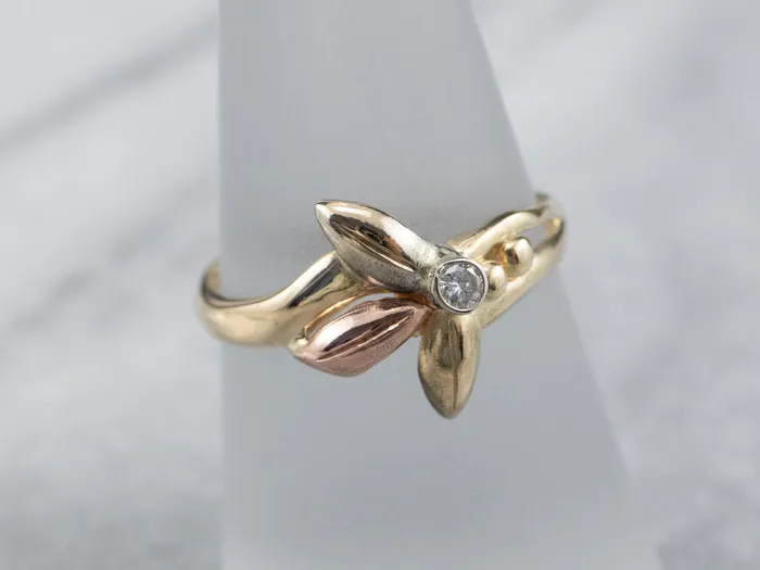 Rings Market Square Jewelers TriColor Gold Diamond Flower Ring Rings Market Square Jewelers TriColor Gold Diamond Flower Ring