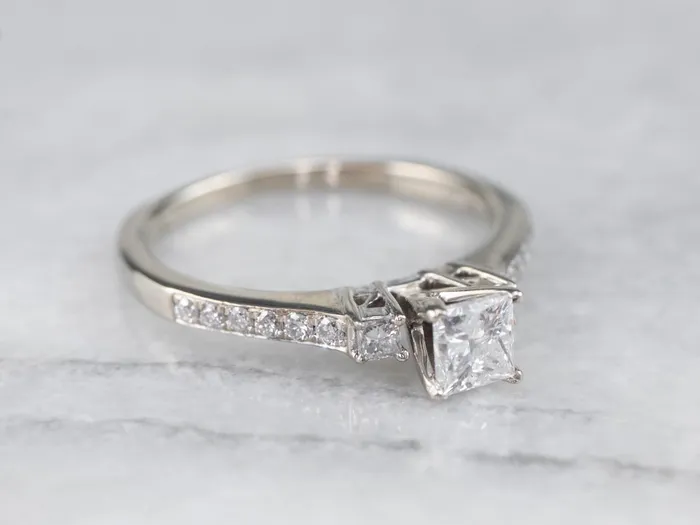 Rings MSJ Office Modern White Gold Princess Cut Diamond Engagement Ring Rings MSJ Office Modern White Gold Princess Cut Diamond Engagement Ring