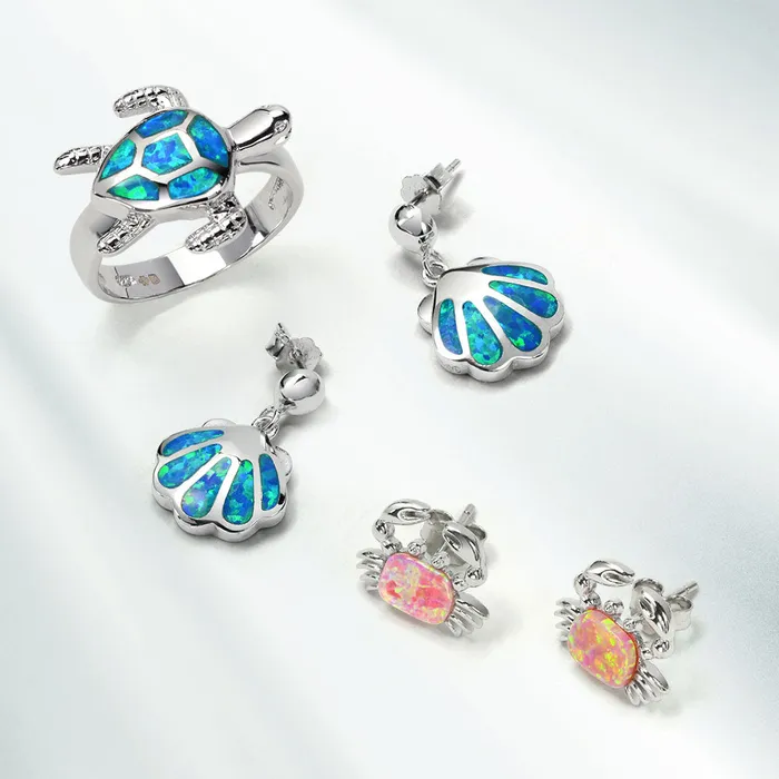 Rings Nautical Silver Ring with Iridescent Blue Opal Turtle Design Sterling BlingJewelry Wholesale