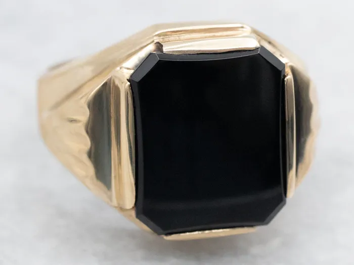 Rings Retro 1940s Black Onyx Solitaire Ring Market Square Jewelers