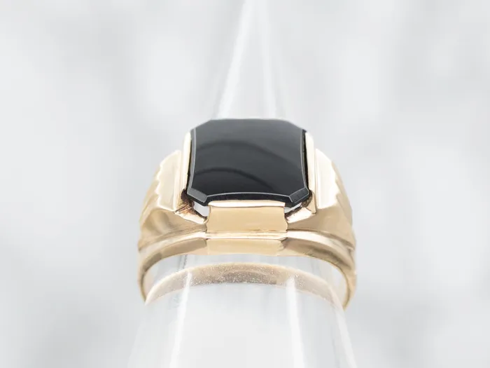 Rings Retro 1940s Black Onyx Solitaire Ring Market Square Jewelers