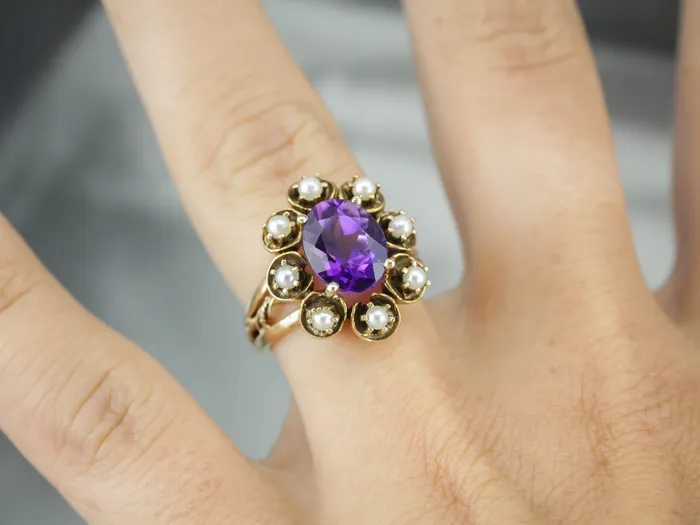 Rings Unique Amethyst and Pearl Halo Cocktail Ring Market Square Jewelers Rings Unique Amethyst and Pearl Halo Cocktail Ring Market Square Jewelers