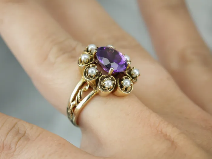 Rings Unique Amethyst and Pearl Halo Cocktail Ring Market Square Jewelers Rings Unique Amethyst and Pearl Halo Cocktail Ring Market Square Jewelers