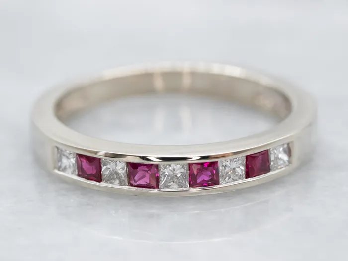 Ruby and Diamond White Gold Band Market Square Jewelers Rings