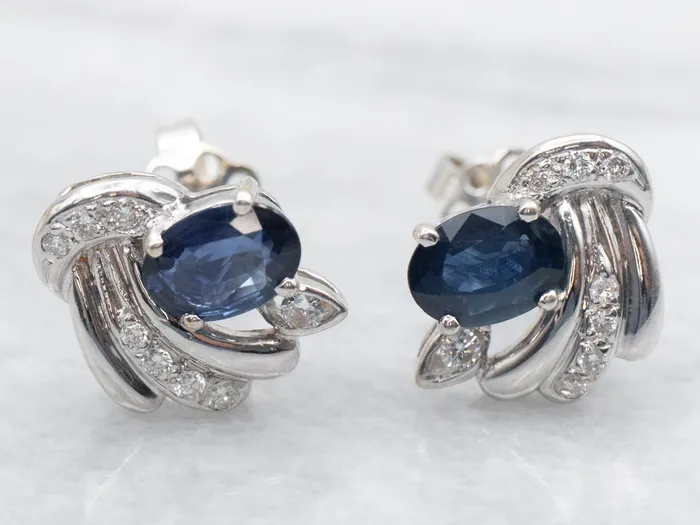 Sapphire and Diamond 18K Gold Stud Earrings Market Square Jewelers Earrings